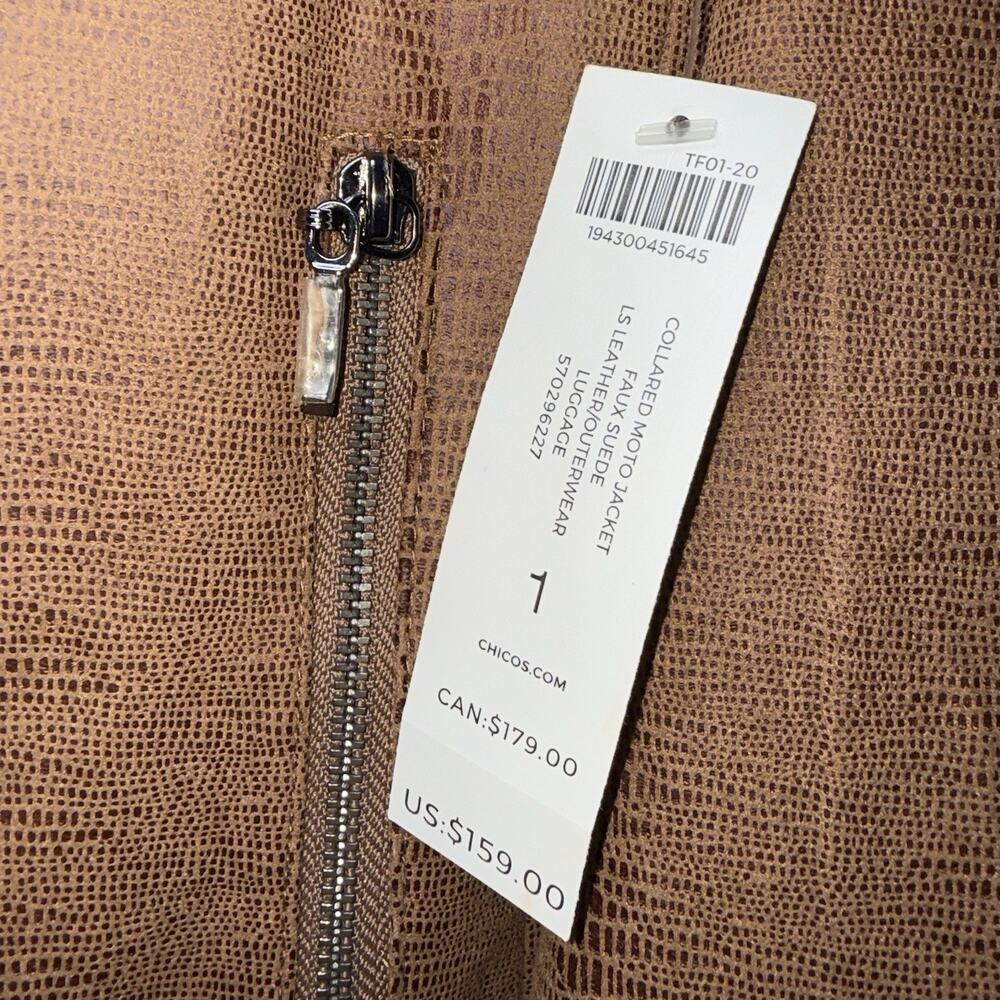 Chico’s Women’s Faux Suede Moto Jacket Brown Size 1, 8/10 NWT - Picture 5 of 6